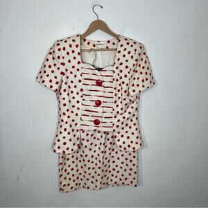 Raul Blanco Vintage Red White Polka Dot Skirt Blazer Suit Set Size 14